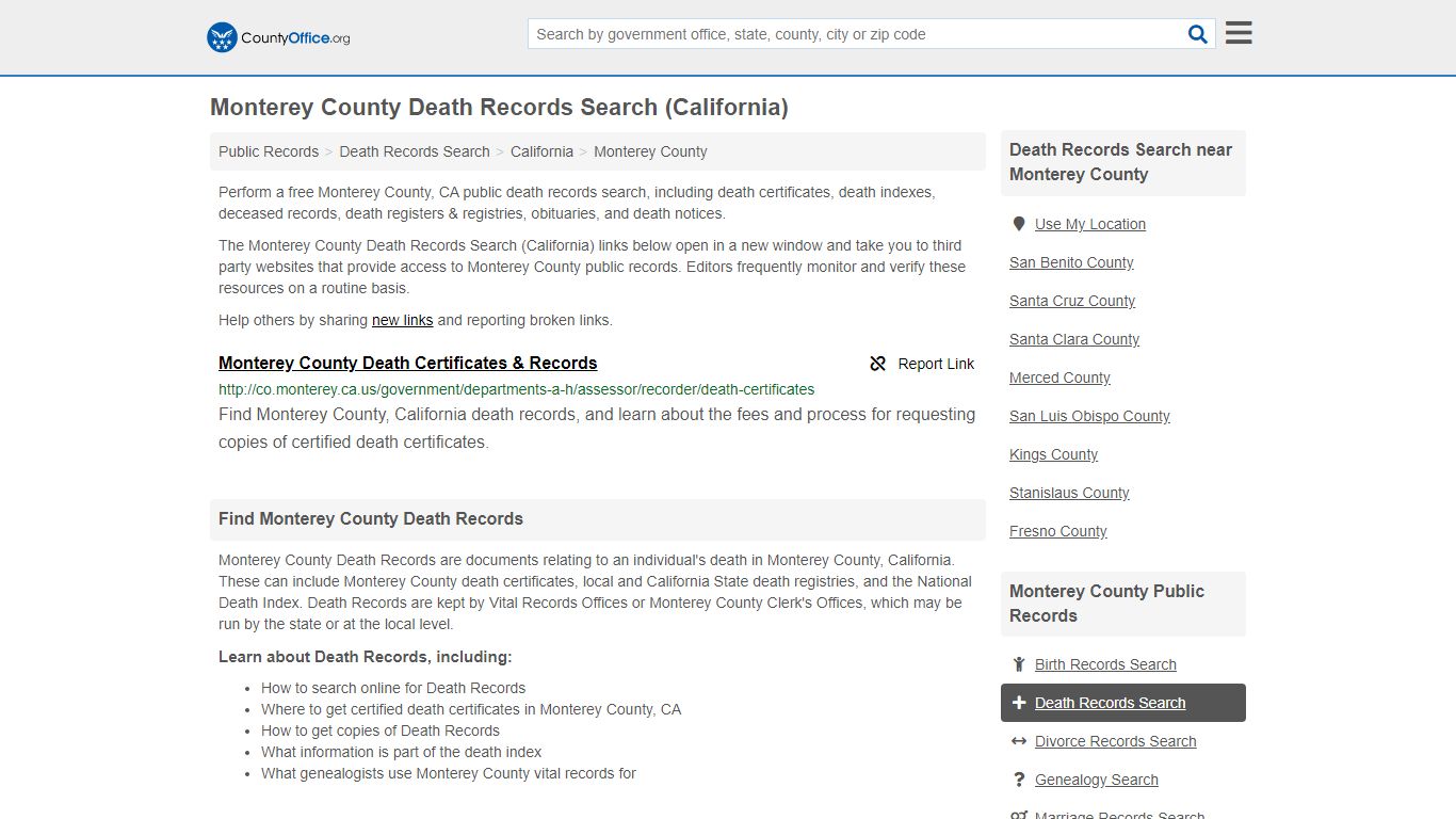 Death Records Search - Monterey County, CA (Death ...