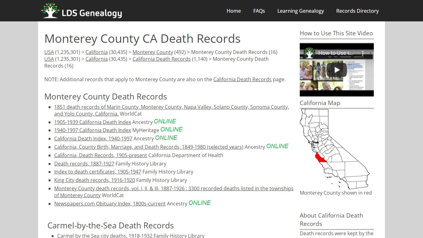 Monterey County CA Death Records