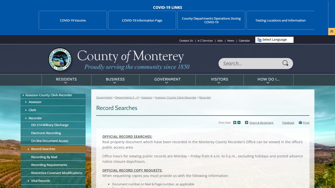 Record Searches | Monterey County, CA